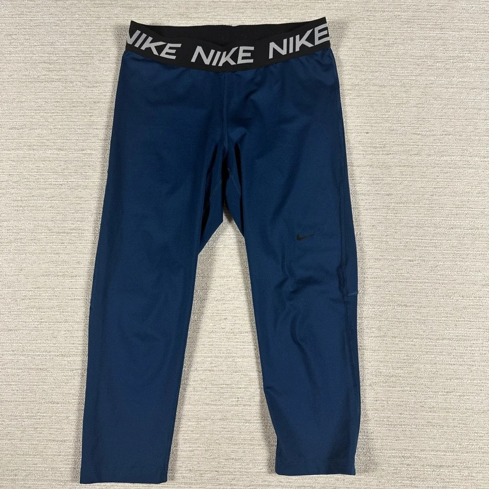 Nike Dri-FIT Cropped Leggings Capri Running Gym Yoga Training Blue L Athleisure